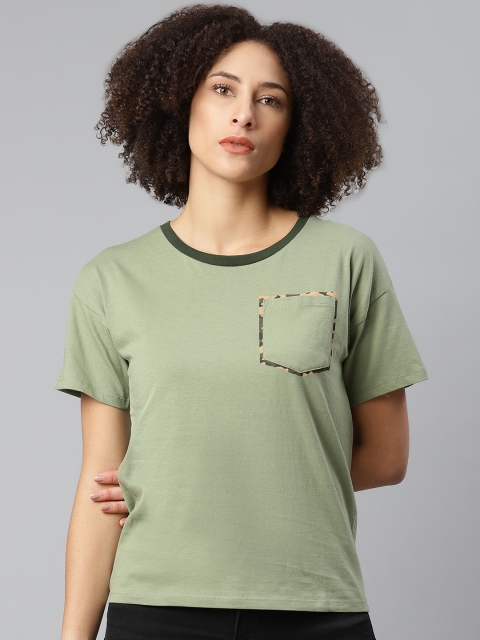 

Roadster Women Olive Green Pure Cotton T-shirt