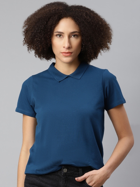 

Roadster Women Blue Solid Polo Collar T-shirt
