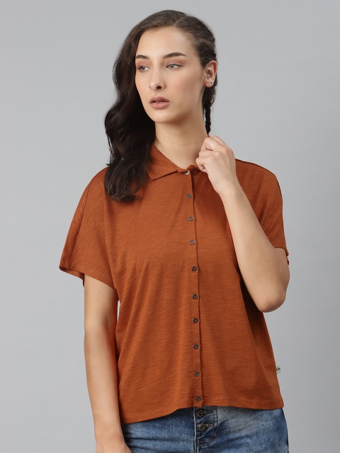 

The Roadster Lifestyle Co Women Rust Orange Stretchable Regular Fit Solid Casual Shirt