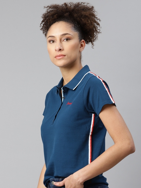 

The Roadster Lifestyle Co Women Navy Blue Solid Polo Collar T-shirt