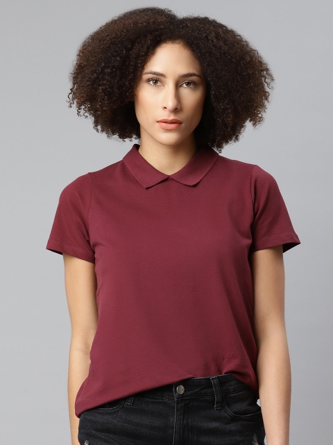 

Roadster Women Maroon Solid Polo Collar T-shirt