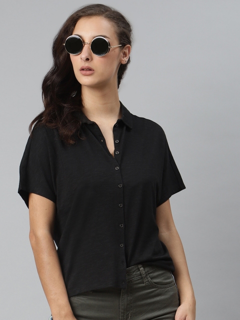 

Roadster Women Black Stretchable Regular Fit Solid Casual Shirt