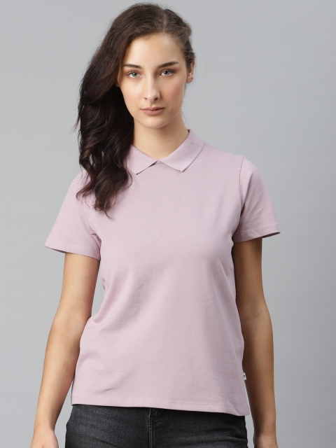 

Roadster Women Lavender Solid Spread Collar T-shirt