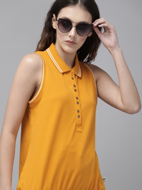 

Roadster Women Mustard Yellow Solid Polo Collar T-shirt