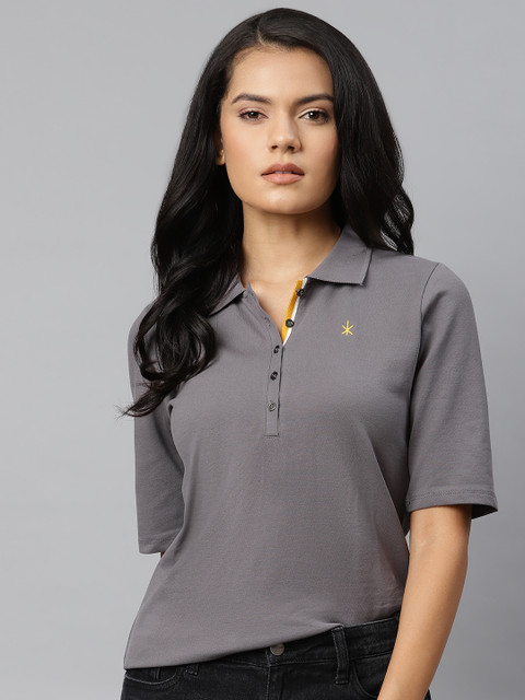 

Roadster Women Grey Polo Collar T-shirt