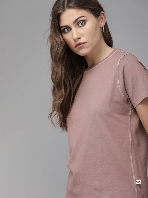 

Roadster Women Mauve Solid Round Neck T-shirt