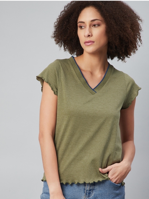 

The Roadster Lifestyle Co Olive Green Regular Top