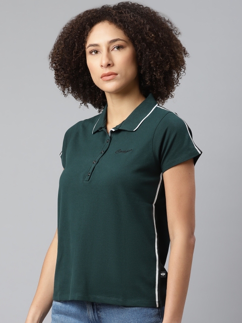 

The Roadster Lifestyle Co Women Green Solid Polo Collar T-shirt