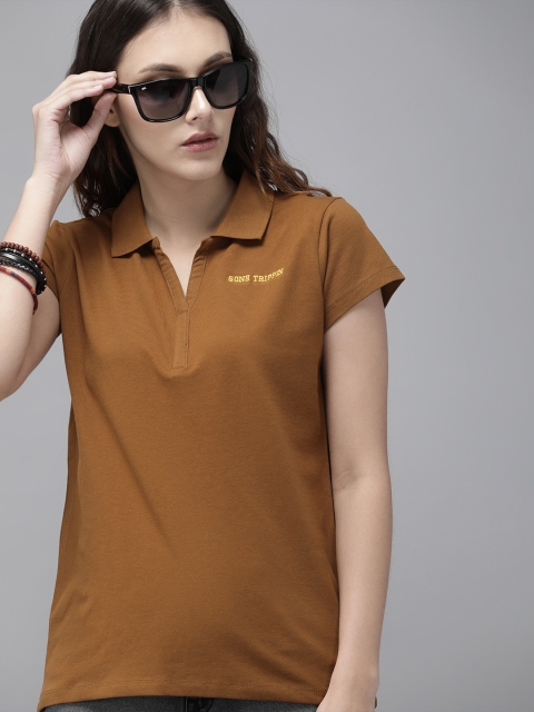 

Roadster Women Camel Brown Solid Polo Collar T-shirt