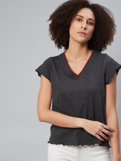

Roadster Charcoal Grey Regular V-Neck Top