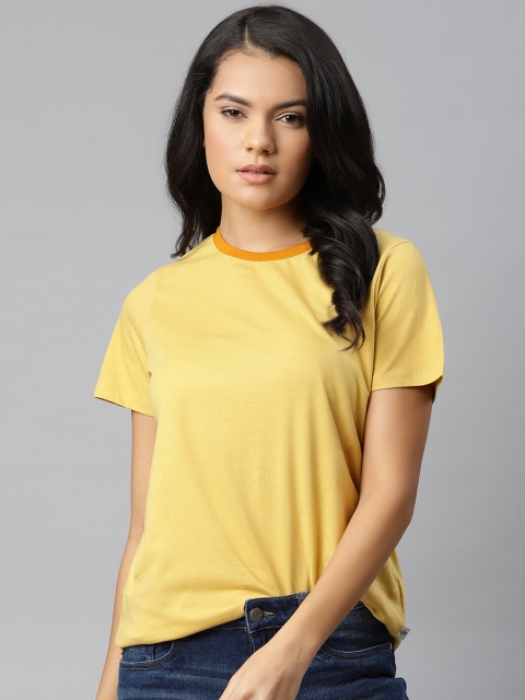 

Roadster Women Yellow Pure Cotton T-shirt