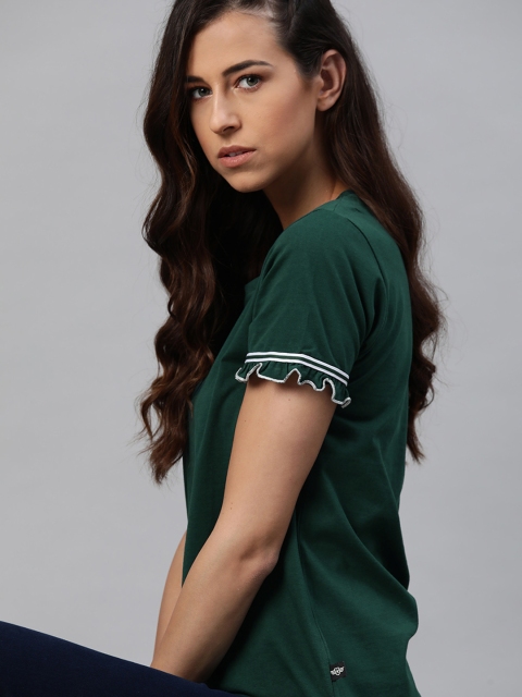 

Roadster Women Green Pure Cotton Solid T-shirt