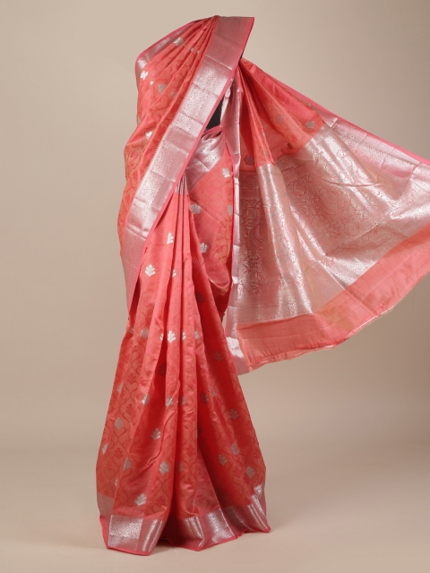 

Pothys Peach-Coloured Woven Design Jute Silk Saree