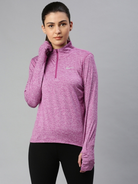 

Nike Women Pink Standard Fit Solid ELEMENT HZ Dri-FIT High Neck Running T-shirt