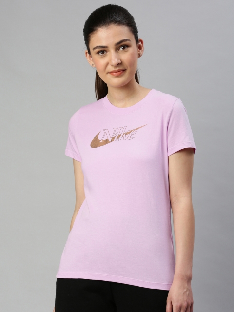 

Nike Women Pink Standard Fit Logo Printed ICON CLASH 1 Dri-FIT Round Neck T-shirt