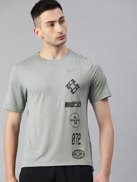 

Nike Men Grey Printed NK DF MILER WR TOP Dri-FIT Round Neck T-shirt