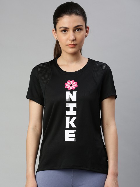 

Nike Women Black Standard Fit ICNCLSH SS GX Printed Dri-FIT Round Neck Running T-shirt