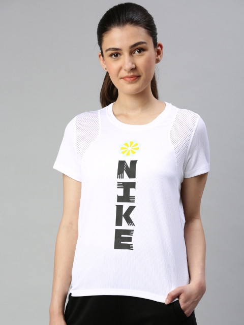 

Nike Women White Standard Fit ICNCLSH SS GX Printed Dri-FIT Round Neck Running T-shirt