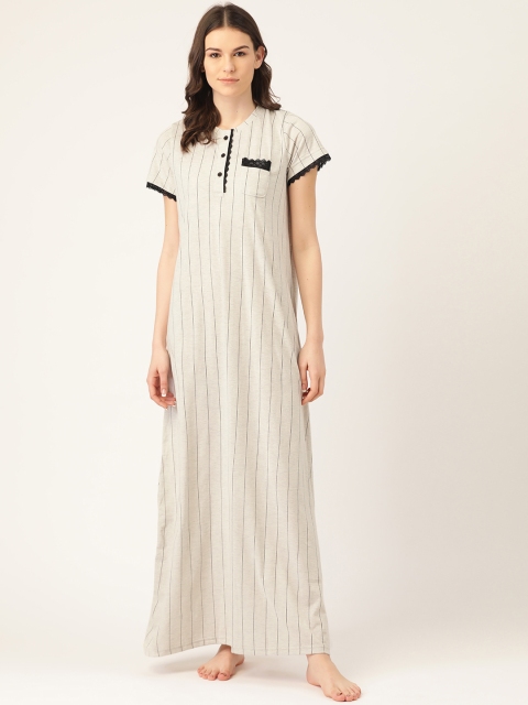 

Sweet Dreams Grey Melange & Black Striped Maxi Nightdress