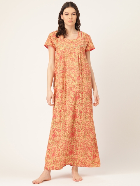 

Sweet Dreams Beige & Red Floral Print Maxi Nightdress