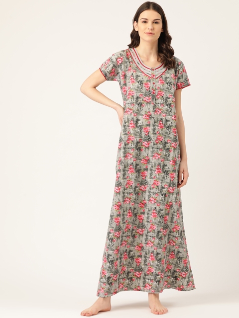 

Sweet Dreams Grey & Pink Floral Print Maxi Nightdress