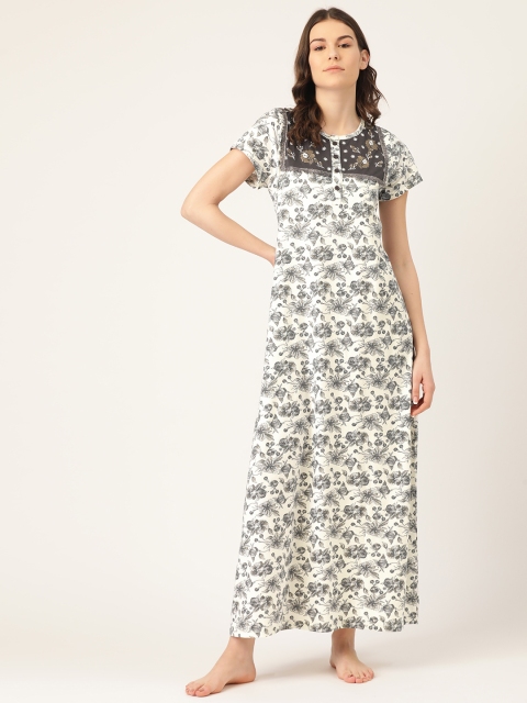 

Sweet Dreams Off-White & Charcoal Grey Floral Print Maxi Nightdress