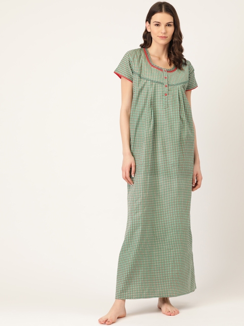 

Sweet Dreams Green & Red Printed Pure Cotton Maxi Nightdress