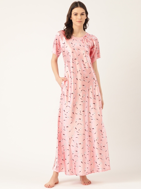 

Sweet Dreams Pink & White Floral Printed Nightdress With Satin Finish