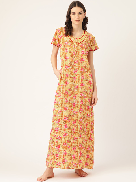 

Sweet Dreams Yellow & Pink Floral Printed Maxi Nightdress