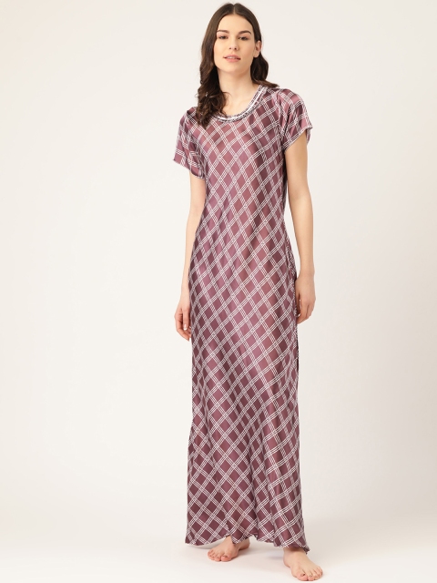 

Sweet Dreams Purple & White Checked Satin Maxi Nightdress