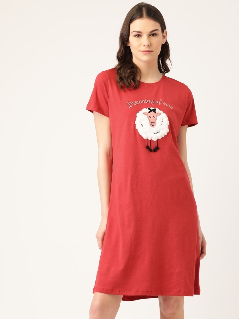 

Sweet Dreams Women Red & White Applique Detail Nightdress