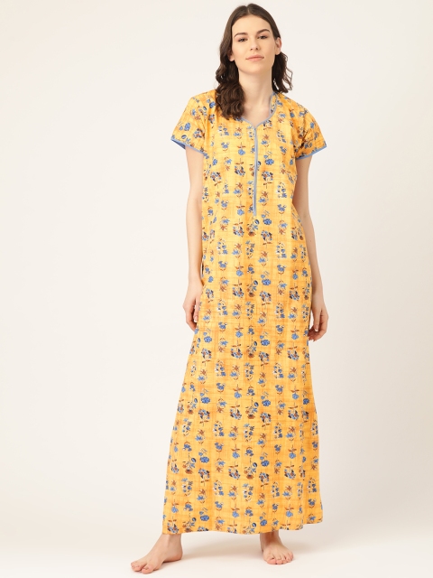 

Sweet Dreams Yellow & Blue Floral Printed Maxi Nightdress