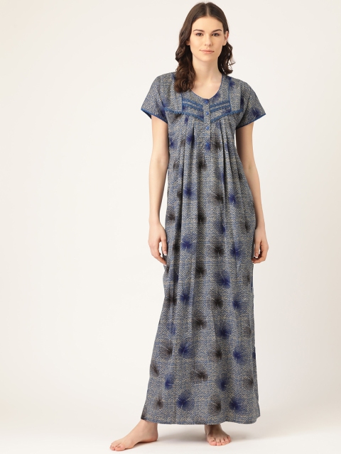 

Sweet Dreams Navy Blue & Grey Floral Print Maxi Nightdress