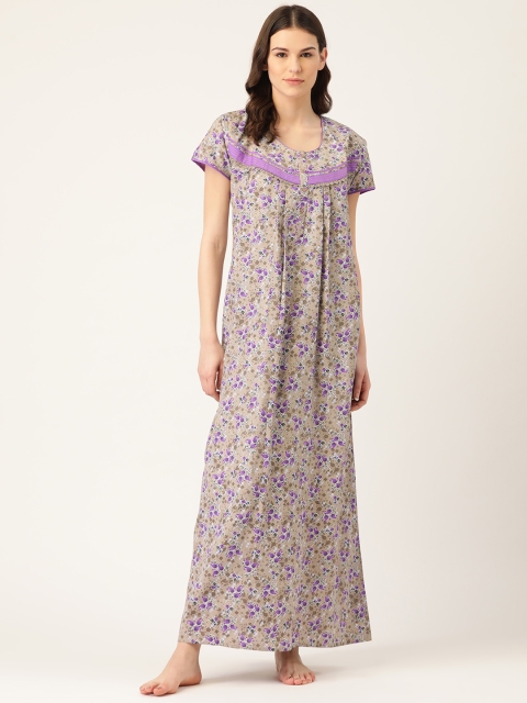 

Sweet Dreams Grey & Purple Floral Print Maxi Nightdress