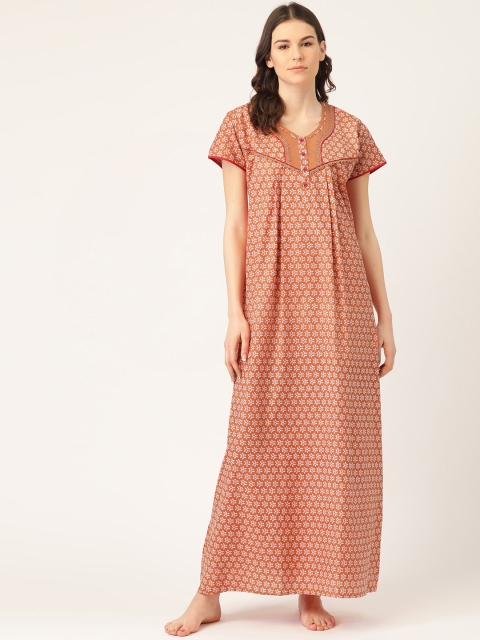 

Sweet Dreams Rust Orange & Red Printed Maxi Nightdress