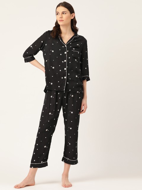 

Sweet Dreams Women Black & Off-White Star Print Night Suit