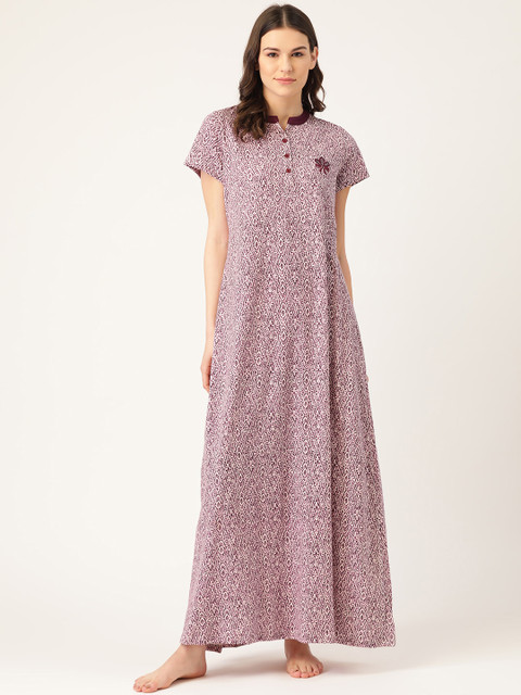 

Sweet Dreams Purple & White Printed Pure Cotton Nightdress