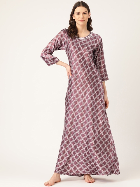 

Sweet Dreams Purple & White Checked Satin Maxi Nightdress