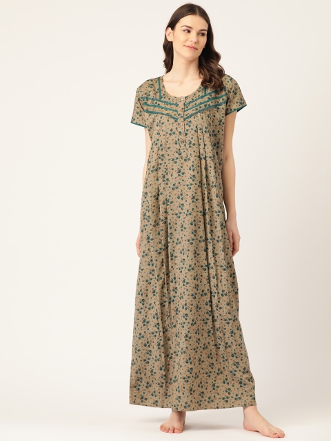 

Sweet Dreams Beige & Green Floral Print Maxi Nightdress