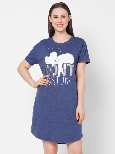 

Sweet Dreams Women Navy Blue & Off-White Koala Print Nightdress