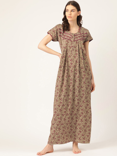 

Sweet Dreams Green & Maroon Floral Printed Maxi Nightdress