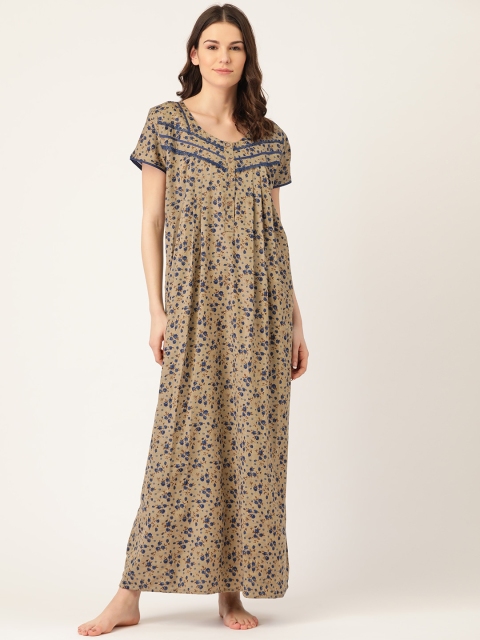 

Sweet Dreams Beige & Navy Blue Floral Printed Maxi Nightdress