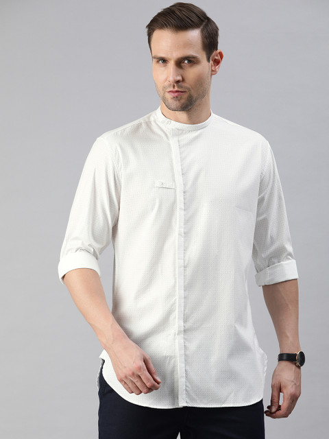 

V Dot Men White Printed Straight Kurta