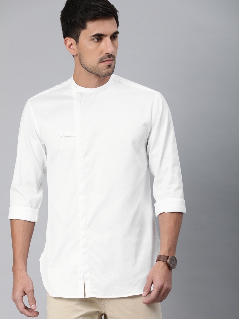 

V Dot Men White Slim Fit Solid Casual Shirt