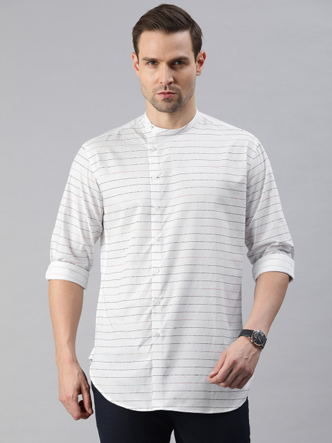 

V Dot Men White Striped Straight Kurta