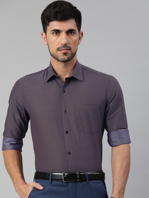 

Van Heusen Men Coffee Brown & Blue Slim Fit Self Design Formal Shirt