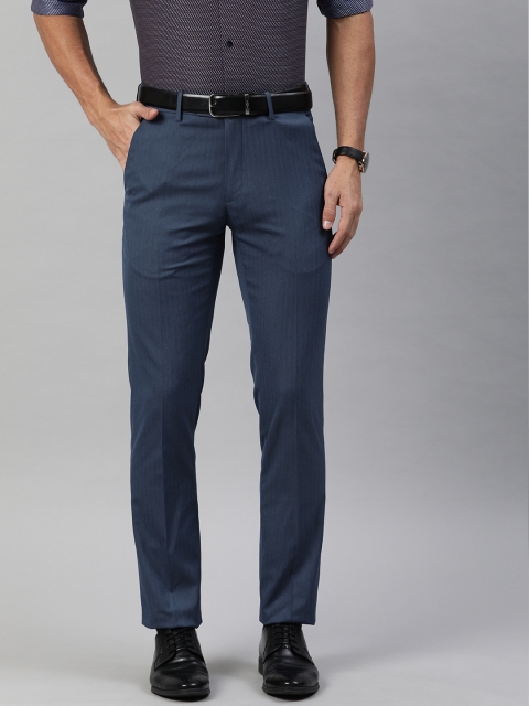

Van Heusen Men Teal Blue Slim Fit Self Striped Formal Trousers