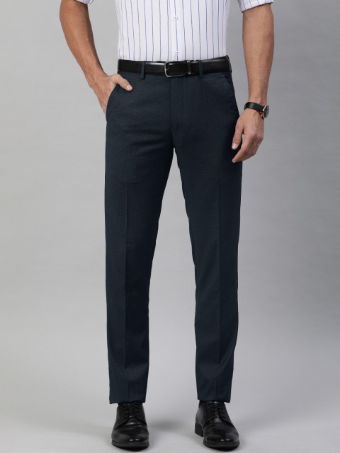

Van Heusen Men Charcoal Grey Slim Fit Checked Formal Trousers