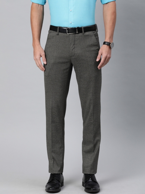 

Van Heusen Men Navy Blue & White Slim Fit Self Design Formal Trousers