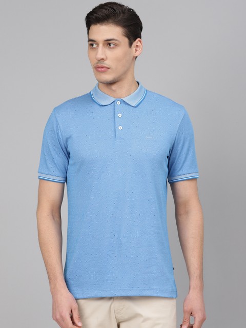 

Van Heusen Men Blue & White Self Design Polo Collar T-shirt